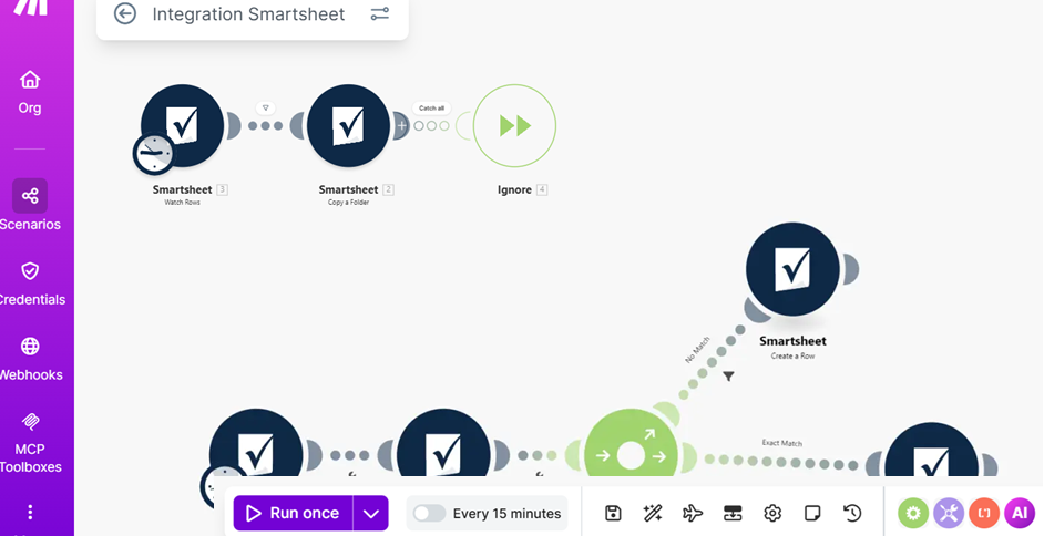 Automation workflow system showing project setup and control center alternative