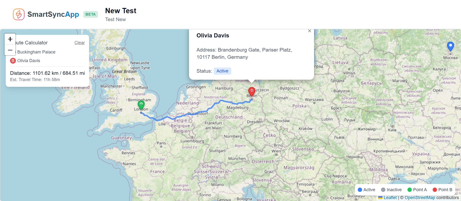 SmartSync preview showing addresses plotted on an interactive map from Smartsheet data